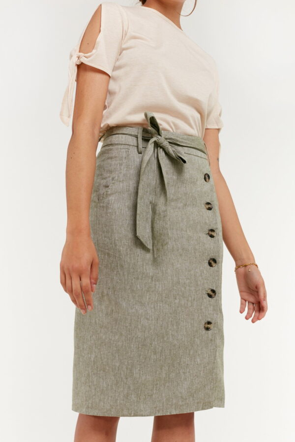 Hemp Tailor Hoodlamb Hemp Skirt Side Button Down Skirt Olive Green