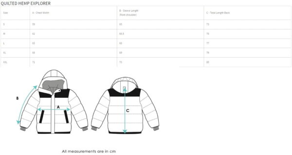 Size Chart Quilted Hemp Explorer Jacket Studio Ten Kate