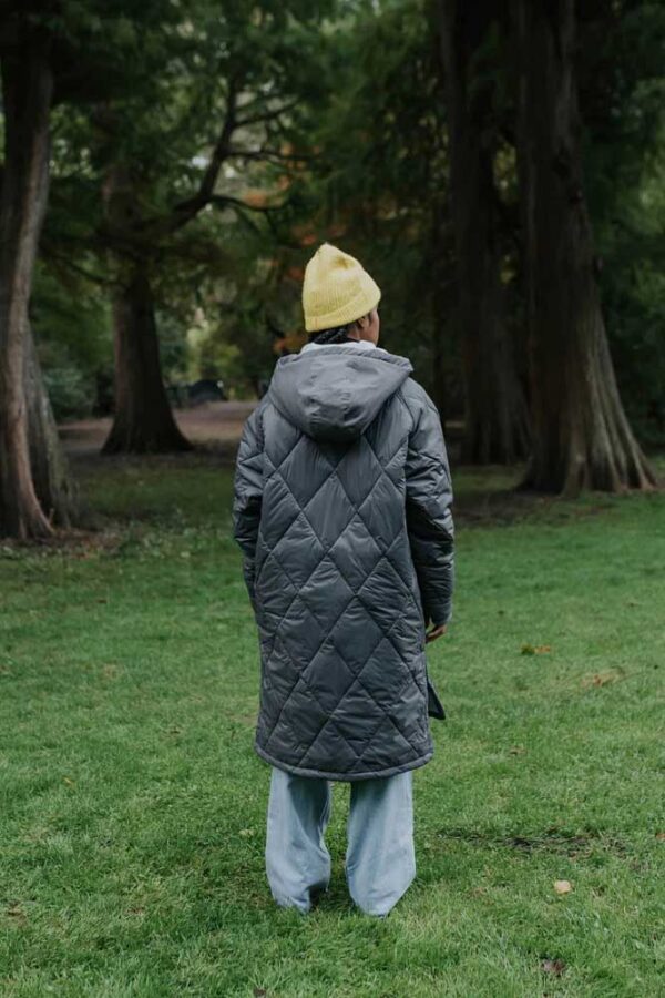 grey women winterjacket oversized recycled blanket coat