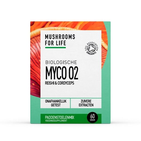 Myco O2 poeder biologisch paddenstoelen supplement Mushrooms for Life 60g