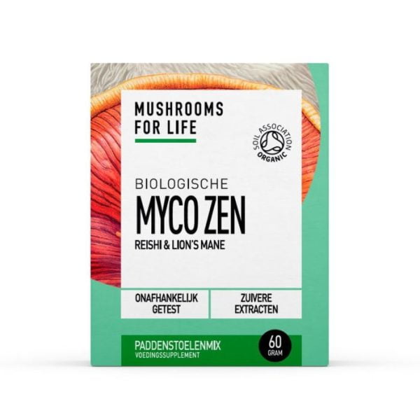 Myco Zen poeder Bio Reishi Lion s mane Paddestoel mix Mushrooms for Life 60g